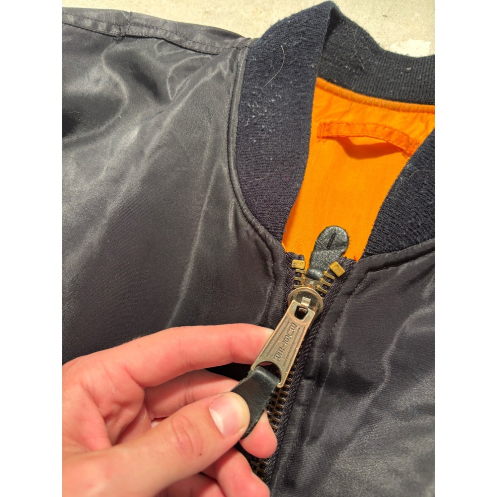 Vintage Alpha Industries MA-1 Flight Jacket Black Orange Lining Size Medium - Picture 3 of 7